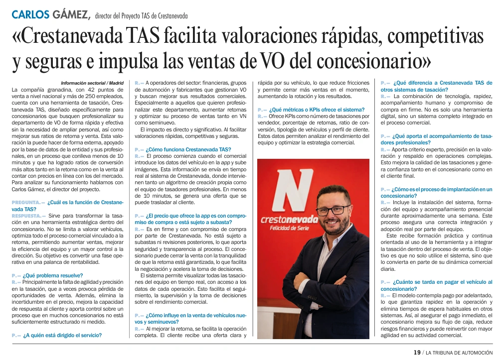 La Tribuna de Automoción destaca el modelo Crestanevada TAS